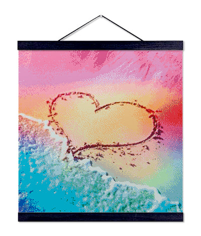 Beach with Heart Drawing - Premium Diamond Painting Kit