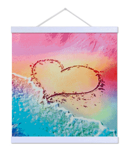 Beach with Heart Drawing - Premium Diamond Painting Kit