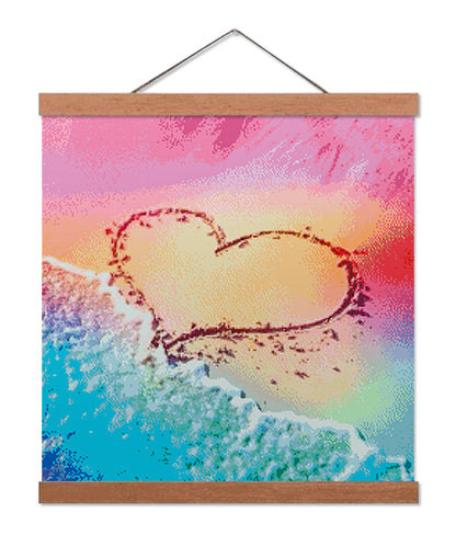 Beach with Heart Drawing - Premium Diamond Painting Kit