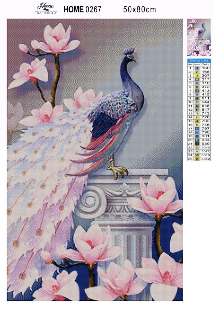 Pink and Blue Peacock - Premium Diamond Painting Kit