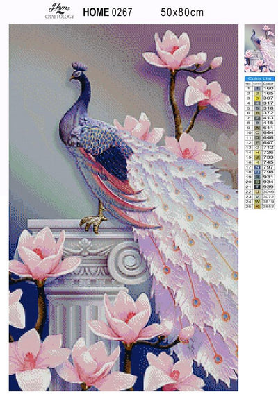 Pink and Blue Peacock - Premium Diamond Painting Kit