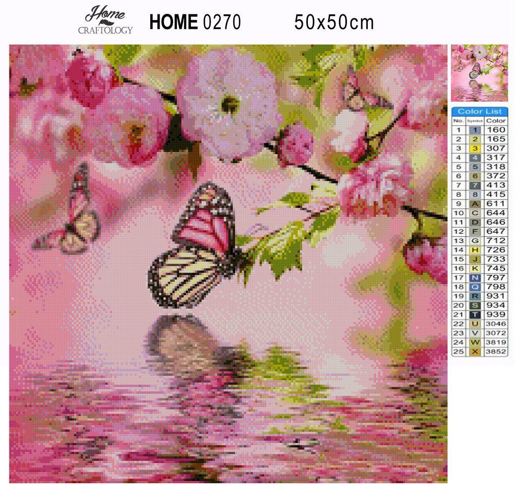 Pink Butterfly and Flowers - Premium Diamond Painting Kit