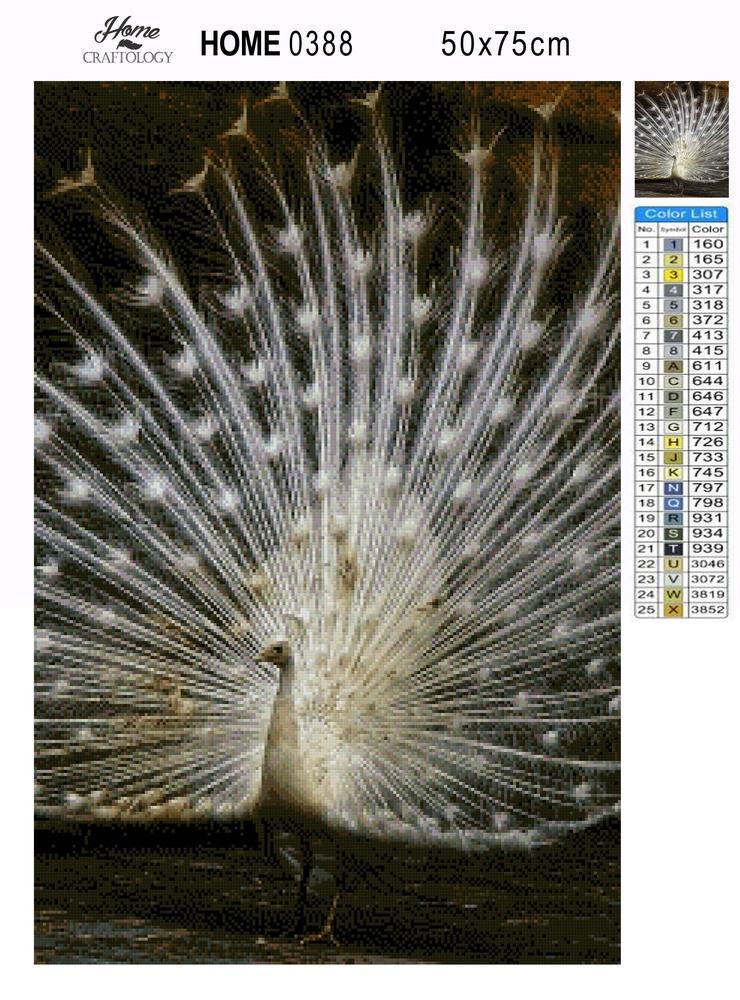 White Peacock with Open Feathers - Premium Diamond Painting Kit