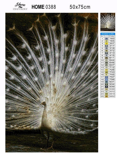 White Peacock with Open Feathers - Premium Diamond Painting Kit