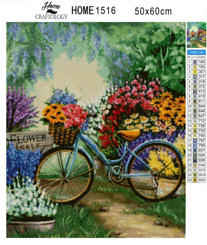 Bicycle and Flowers - Exclusive Premium Diamond Painting Kit