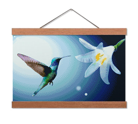 Hummingbird and White Flower - Premium Diamond Painting Kit