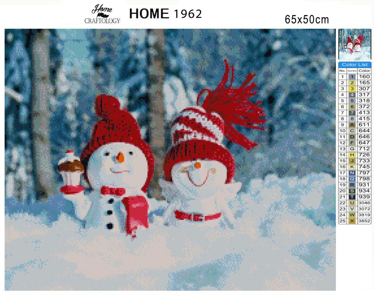 Snowmen Chilling in Snow - Premium Diamond Painting Kit