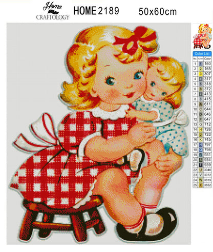 Little Girl with Doll - Premium Diamond Painting Kit