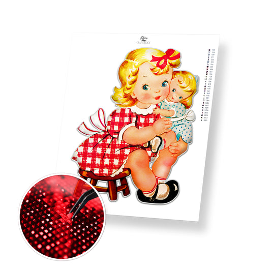 Little Girl with Doll - Premium Diamond Painting Kit