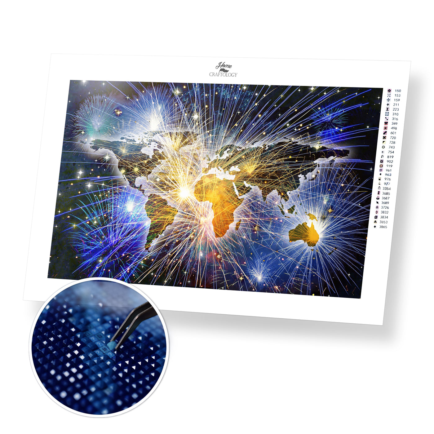 World Map Fireworks - Premium Diamond Painting Kit
