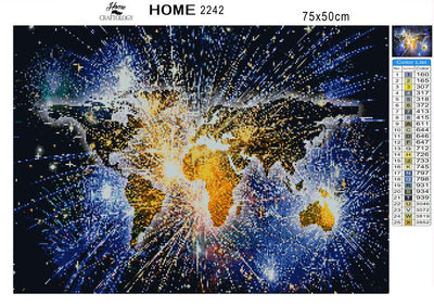 World Map Fireworks - Premium Diamond Painting Kit
