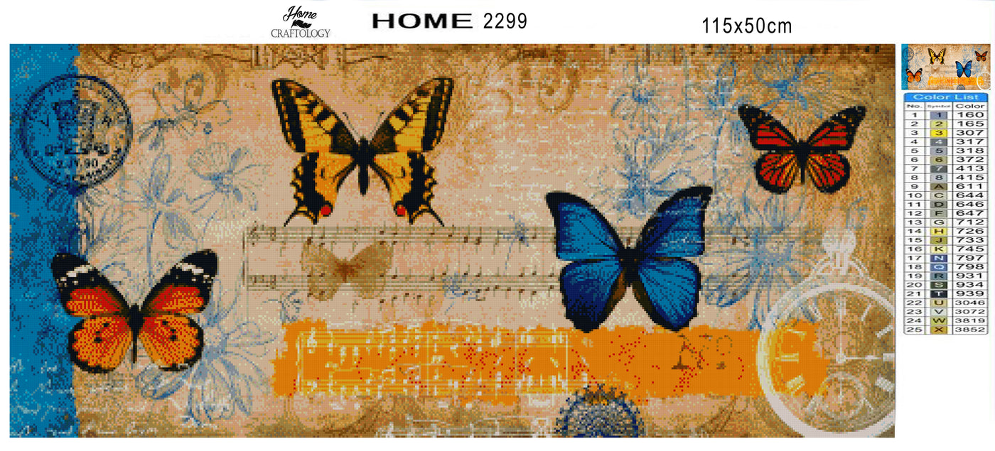 Notes and Butterflies - Premium Diamond Painting Kit