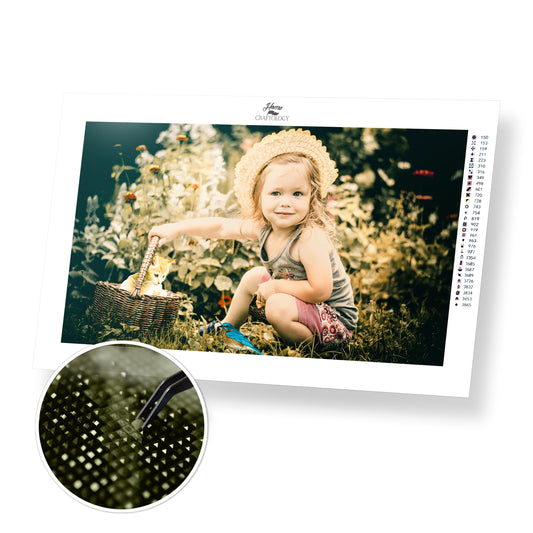 Cute Child with a Cat - Premium Diamond Painting Kit