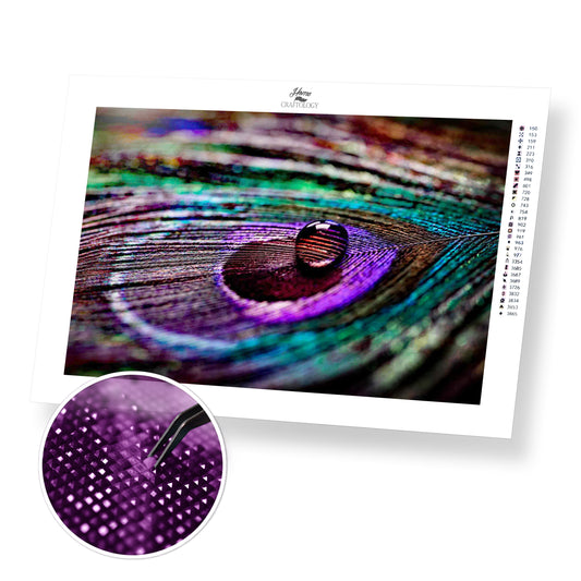 Dew Drop on Peacock Feather - Premium Diamond Painting Kit