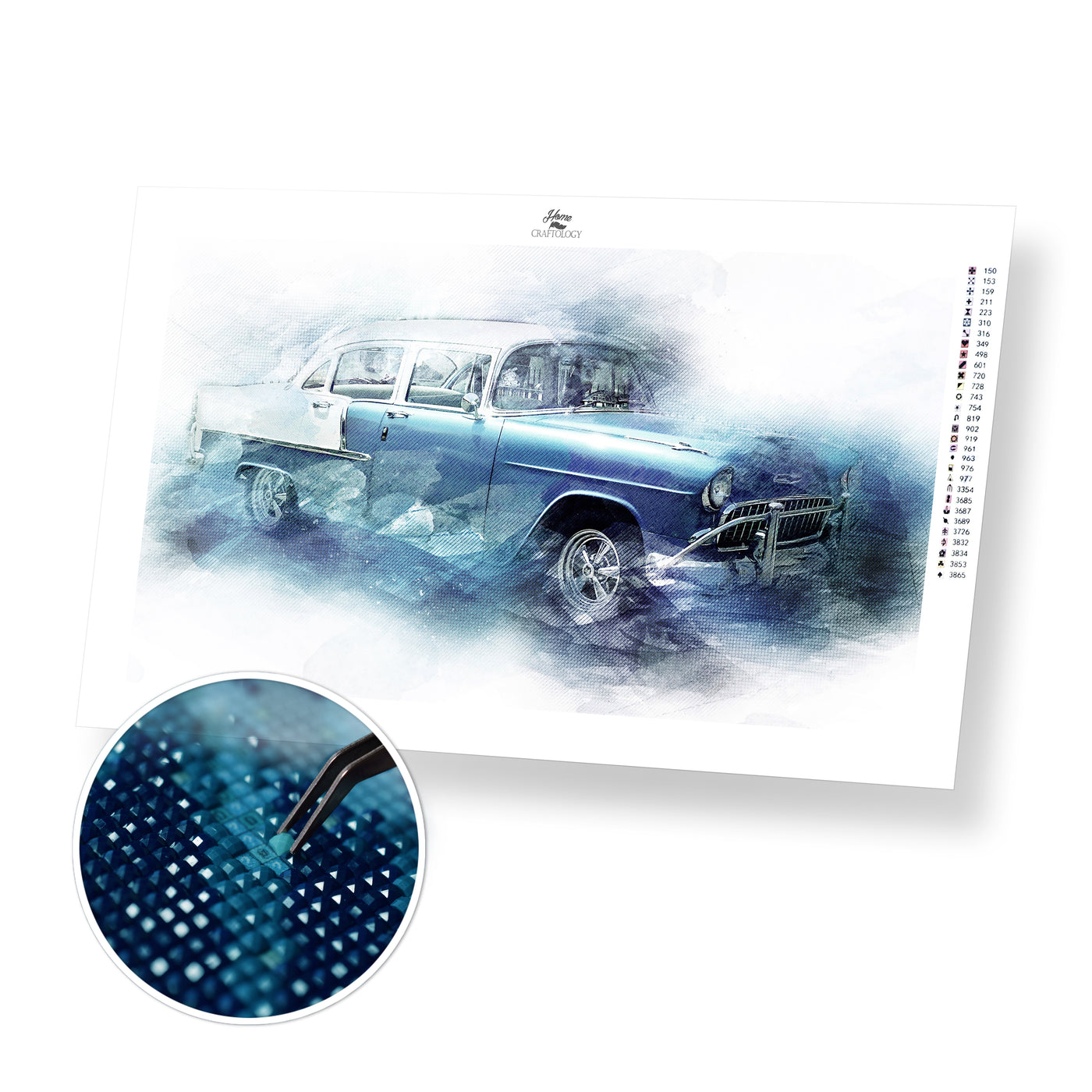 Blue Vintage Car - Premium Diamond Painting Kit
