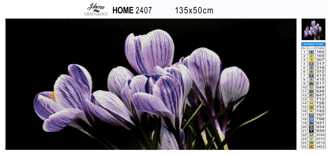 White and Purple Crocus Flowers - Premium Diamond Painting Kit