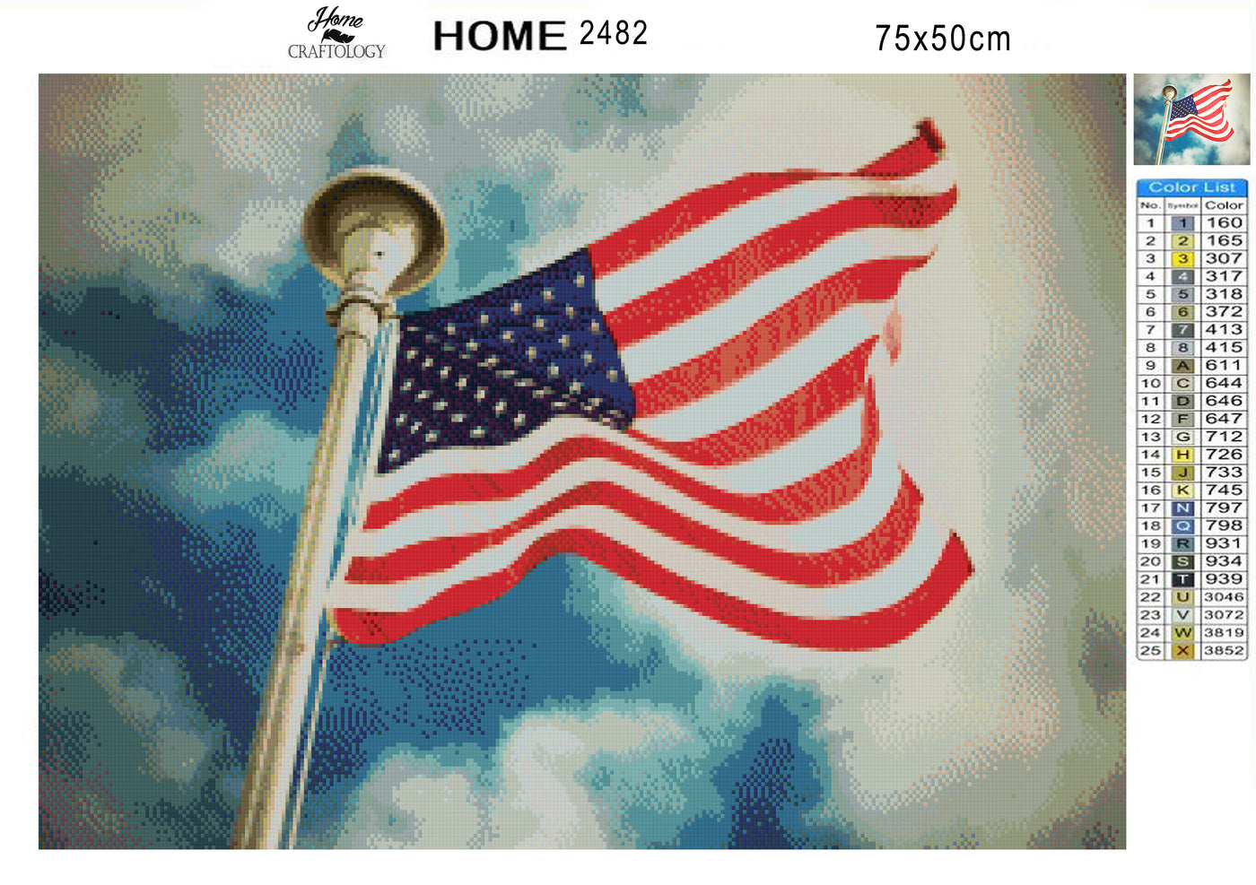 USA Flag on a Pole - Premium Diamond Painting Kit