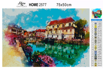 Houses by the River Painting - Premium Diamond Painting Kit