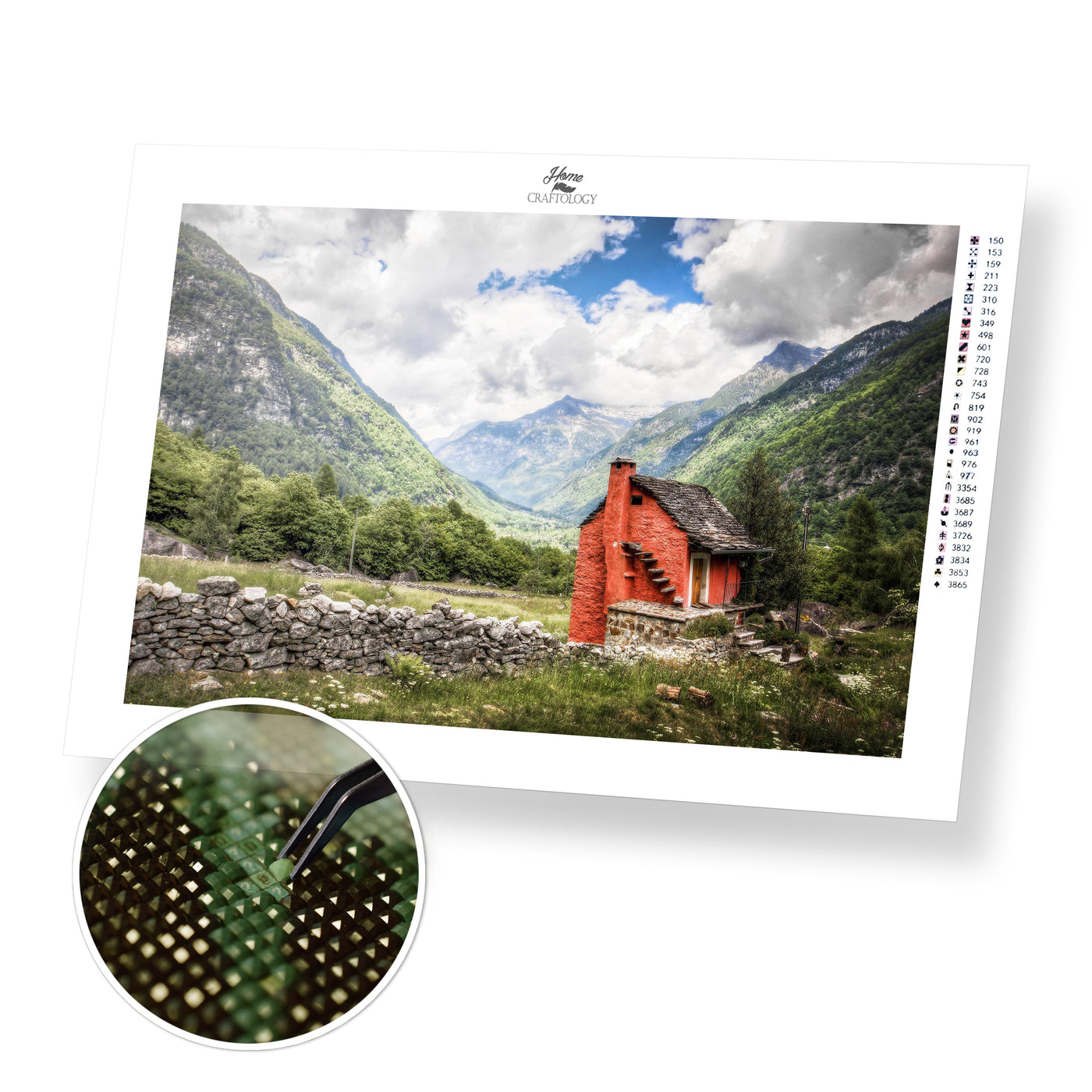 Red House by the Mountain - Premium Diamond Painting Kit