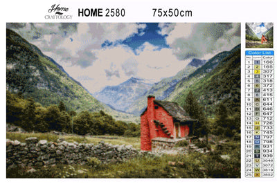 Red House by the Mountain - Premium Diamond Painting Kit