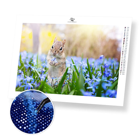 Chipmunk Playing with Flower - Premium Diamond Painting Kit