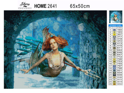 Mermaid Holding a Trident - Premium Diamond Painting Kit