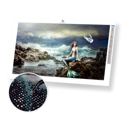 Mermaid Sitting on a Rock - Premium Diamond Painting Kit