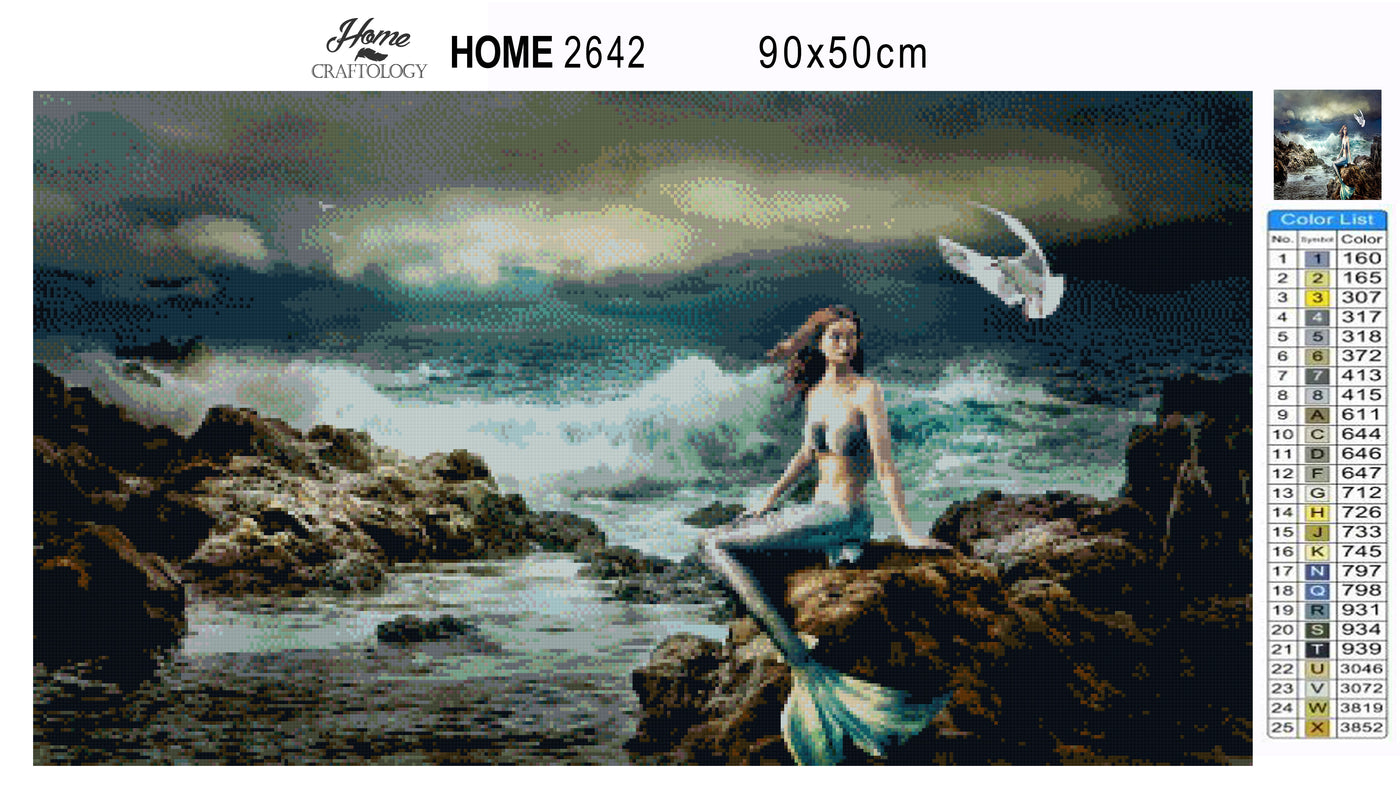 Mermaid Sitting on a Rock - Premium Diamond Painting Kit