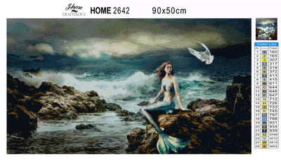 Mermaid Sitting on a Rock - Premium Diamond Painting Kit