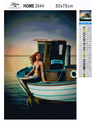 Mermaid on a Fishing Boat - Premium Diamond Painting Kit