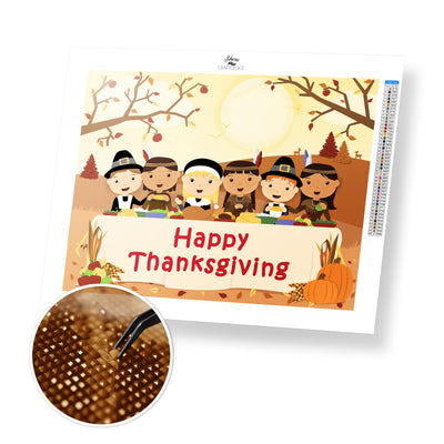 Kids Celebrating Thanksgiving - Premium Diamond Painting Kit