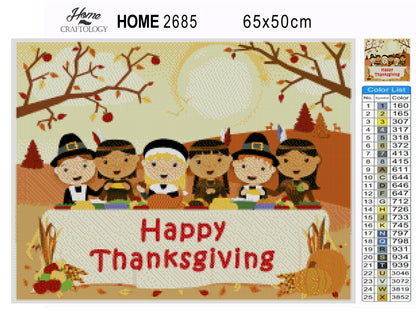 Kids Celebrating Thanksgiving - Premium Diamond Painting Kit