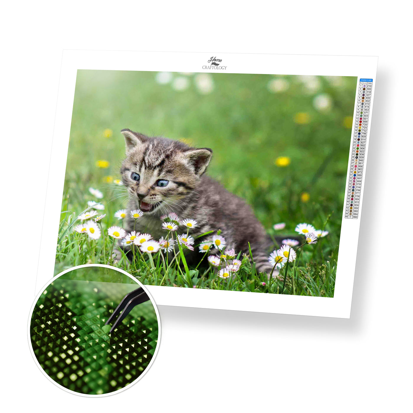 Cat Playing with Flowers - Premium Diamond Painting Kit