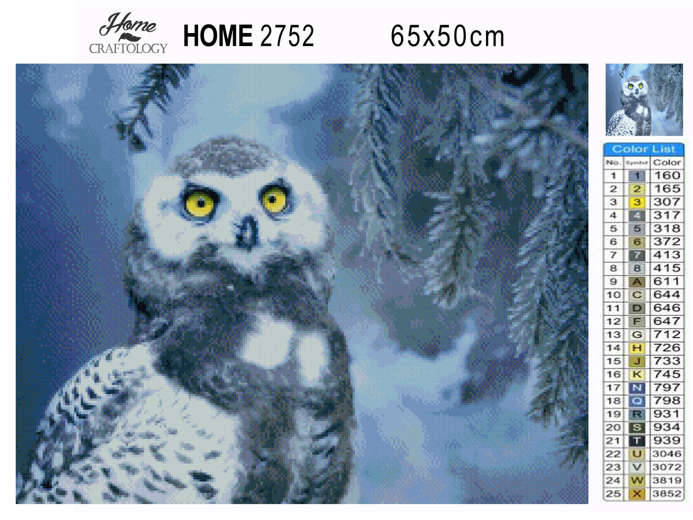 Owl with Yellow Eyes - Premium Diamond Painting Kit