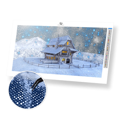 House with Snow Falling - Premium Diamond Painting Kit