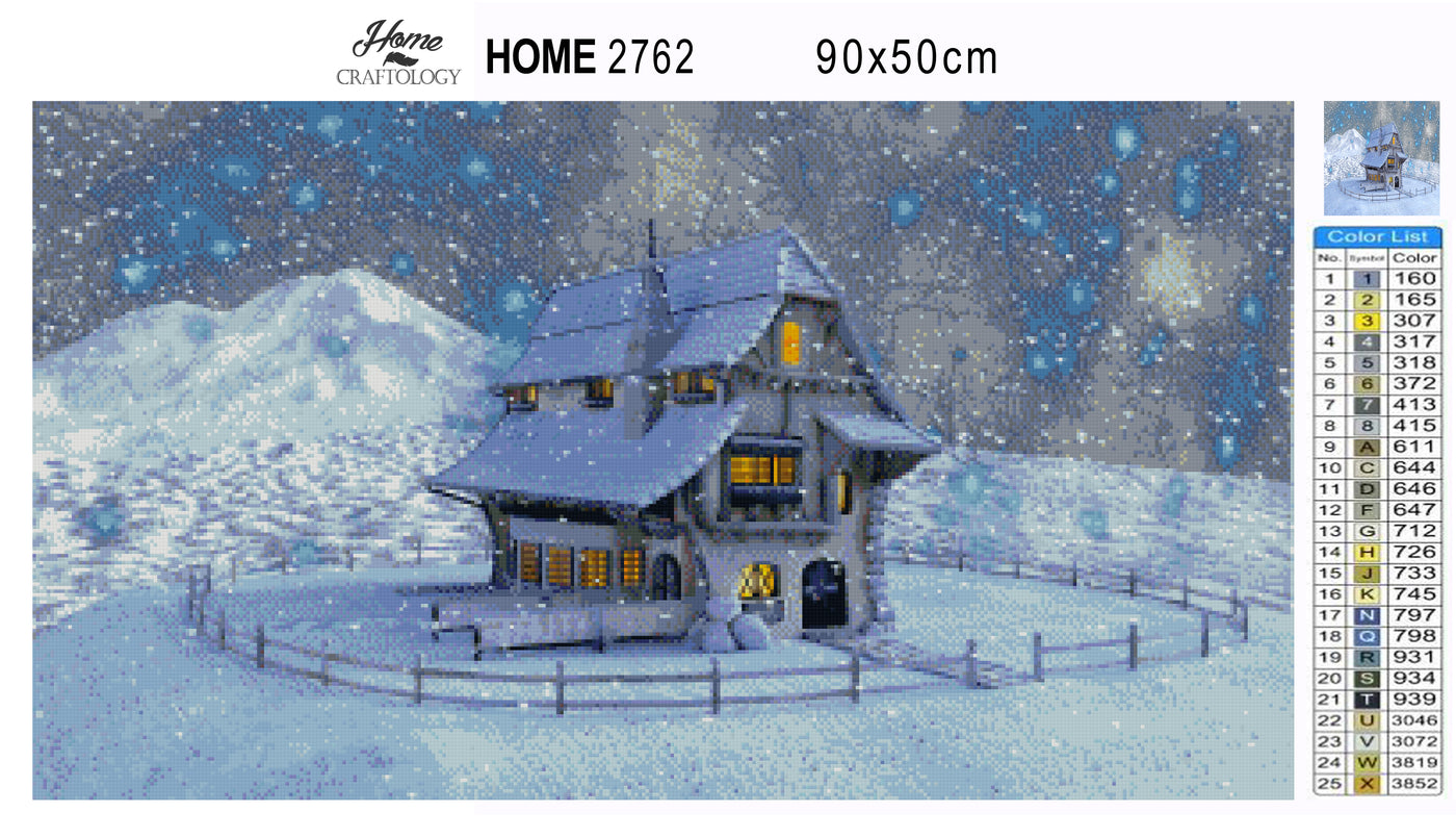 House with Snow Falling - Premium Diamond Painting Kit