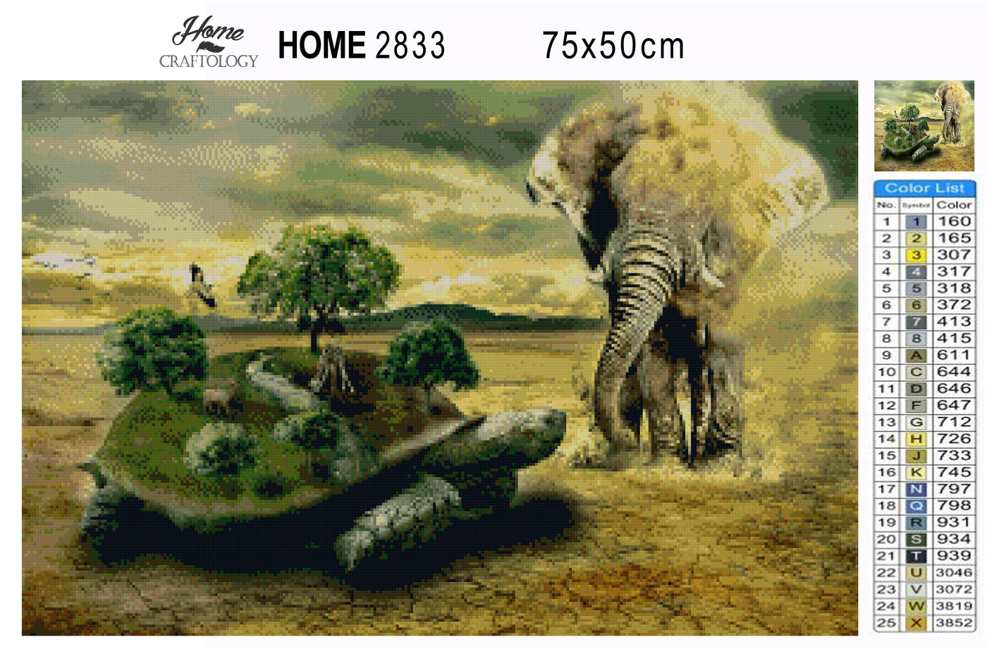 Elephant, Turtle, and Other Animals - Premium Diamond Painting Kit