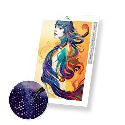 Girl with Colorful Hair - Premium Diamond Painting Kit