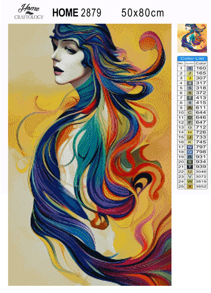 Girl with Colorful Hair - Premium Diamond Painting Kit