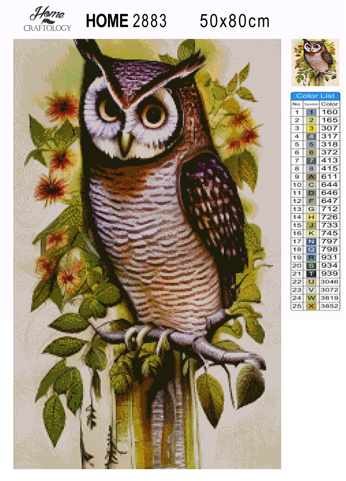 Owl Perched on a Branch - Premium Diamond Painting Kit
