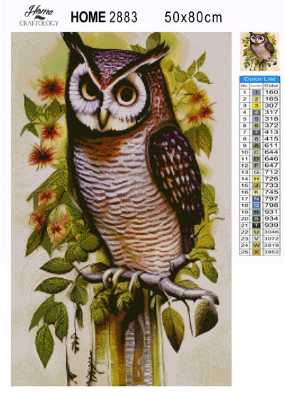 Owl Perched on a Branch - Premium Diamond Painting Kit