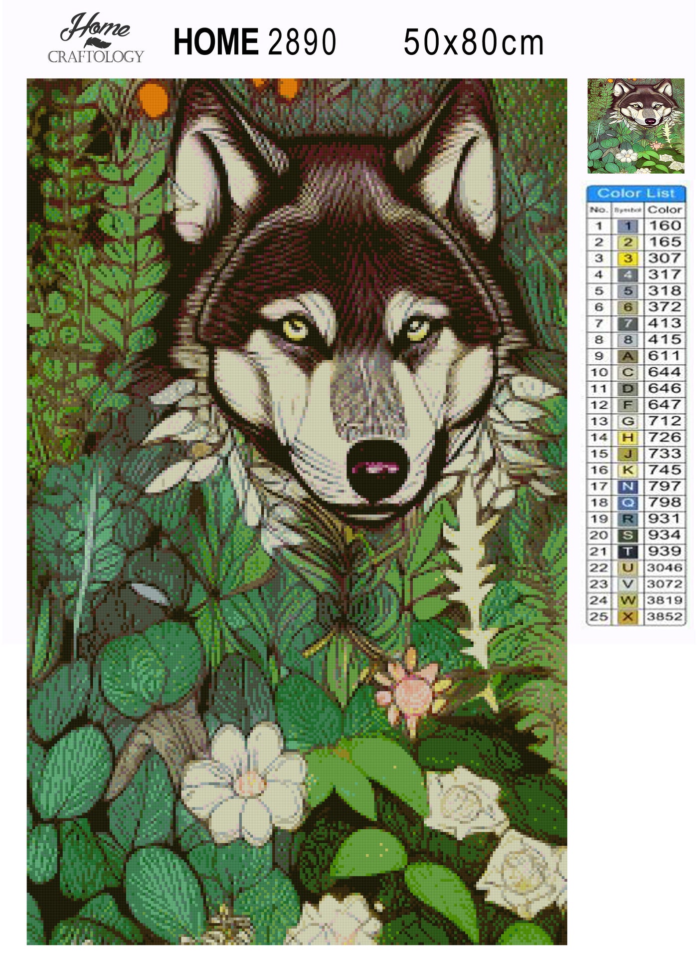 Wolf and Flowers - Premium Diamond Painting Kit
