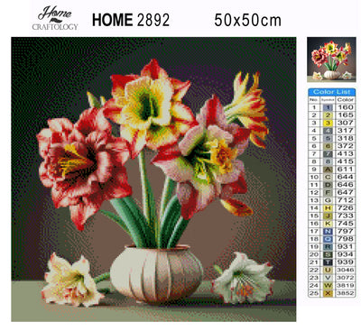 Amaryllis in a White Vase - Premium Diamond Painting Kit