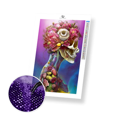 Skull with Pink Flowers - Premium Diamond Painting Kit