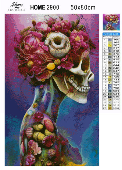 Skull with Pink Flowers - Premium Diamond Painting Kit