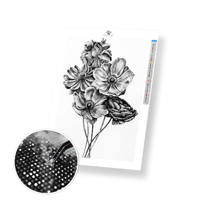 Black and White Flowers - Premium Diamond Painting Kit