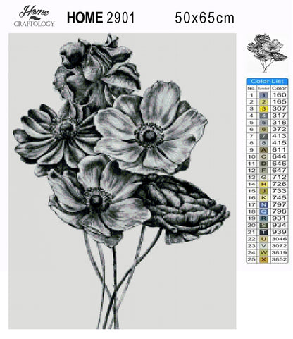 Black and White Flowers - Premium Diamond Painting Kit