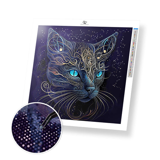 Shiny Cat with Blue Eyes - Premium Diamond Painting Kit