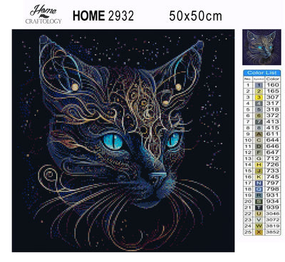 Shiny Cat with Blue Eyes - Premium Diamond Painting Kit