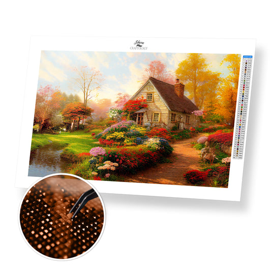 Cabin with Flowers - Premium Diamond Painting Kit